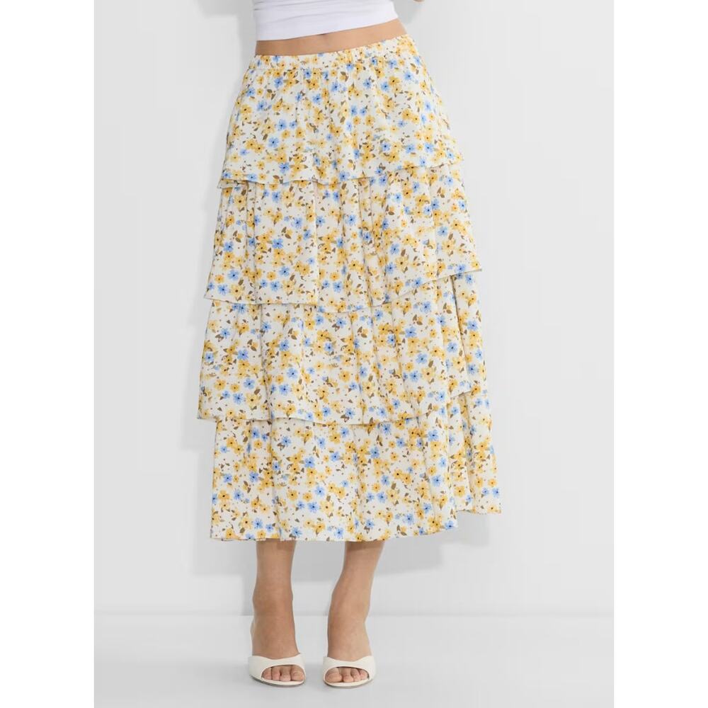 Aritzia Wilfred Volume Skirt LT Birch Yellow Floral Tiered Maxi Flowy Boho NWT-M - Picture 12 of 13